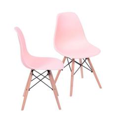 Kit 2 Cadeiras Boxbit Dkr Eames Base Em Madeira Salmão