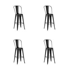 Kit 4 Banquetas Altas Iron Preta com Encosto Aço - Rivatti