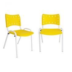 Kit 2 Cadeiras Iso para Escola Escritório Comércio Amarela Base Branca