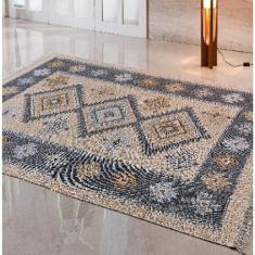 Tapete Para Sala Quarto Calcuta Rústico 140x200cm Cinza Desenho 02