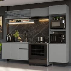 Armário De Cozinha Completa Suspenso 260cm Nice Madesa 10 Cinza