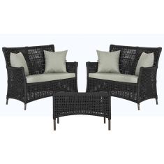 2 Sofá Área e Mesa Igapó Alumínio Pintura Marrom Corda Náutica Estofado Impermeável Almofada 3 Trama