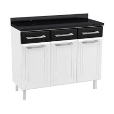 Balcão de Cozinha de Aço Triplo com Tampo Rose Multimóveis Cr6091 Branco/preto