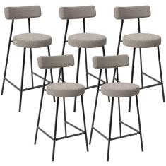 Kit 05 Banquetas Baixa Para Cozinha Sala De Jantar Bar Bancada Milão L02 Bouclê Creme