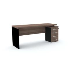Mesa Pé Painel Com Gaveteiro 4 Gavetas Pe40 Em Mdp 164 X 60 Cm Walnut Base Preta