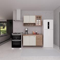 Cozinha Modulada Compacta Fidelitá Paris 2 Peças 120cm 5 Portas 3 Gavetas Com Tampo Nogal/salinas