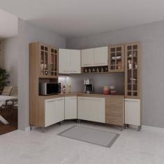 Cozinha Modulada Completa Fidelitá Paris 6 Peças 375 Cm 14 Portas 3 Gavetas Com Tampo Nogal/salinas