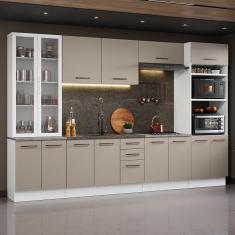 Armário De Cozinha Completa 340cm Branco/crema Agata Madesa 01 Branco/crema