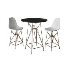 Jogo Mesa Bistrô Eames Preta 60Cm 2 Banquetas Branca Base Ferro Cobre 