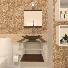 Gabinete De Vidro 40Cm Ac Com Cuba Quadrada - Marrom