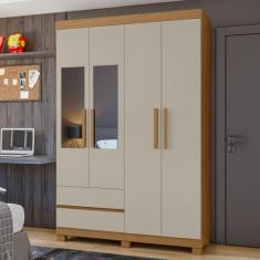 Guarda-roupa 4 Portas 2 Gavetas Zeus com Espelho e com Pés - Móveis Lo