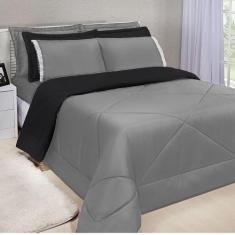 Kit Edredom Dupla Face Ternura Casal King 6 Peças - Cinza e Preto - Bo