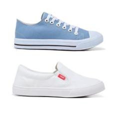 Kit 2 Pares Tênis All Colors e Casual Slip On Iate + Palmilha Com Bolha em Gel Anatômica-Feminino