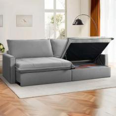 Sofá Cama Baú Ravello Sem Caixa 2,76m Linho Cinza 3 Lugares - King Hou