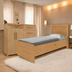 Conjunto de Cama Box Conjugada Solteiro Larissa e Helena com Colchão e Cômoda para Quarto Naturalle Marrom e Natural