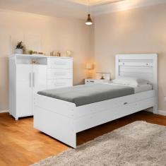Conjunto de Cama Solteiro com Colchão e Cômoda Modelo Larissa Helena em MDP 15 mm Branco