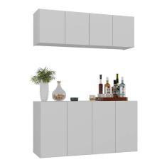 Kit Bar Armário Aéreo E Aparador 4 Portas Multimóveis Mp1075 Branco Branco