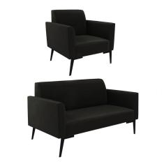 Sofá Namoradeira Com Poltrona Pés Villach Marisa Suede D03 - D\`rossi Cor Preto