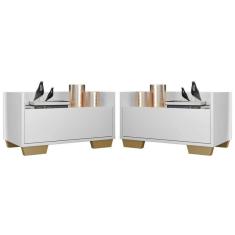 Kit c/ 2 Mesas de Cabeceira 60 cm c/ Pés Quadrados Multimóveis Branca/Natural