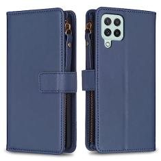 Capa com alça de pulso para Samsung Galaxy A22 4G, 9 compartimentos para cartão, 1 carteira de couro com zíper, fecho magnético com suporte, capa para celular compatível com Samsung A22 4G 6,4