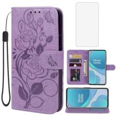 Vavies Capa para OnePlus 8T 5G, OnePlus 8T+ 5G KB2000 capa carteira com protetor de tela de vidro temperado, capa de couro floral flip suporte para cartão de crédito capa de telefone para OnePlus 8T
