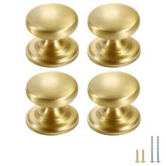 Evionlin 4 maçanetas de armário de latão sólido de cobre puro puxadores para gaveta de armário de cozinha, puxadores de latão dourado escovado com parafusos