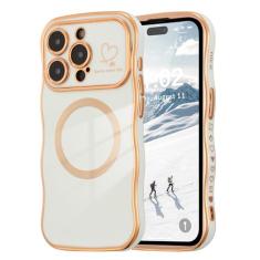 ZTOFERA Capa magnética para iPhone 14 Pro 6,1 polegadas, linda capa ondulada encaracolada com estampa de coração de amor, borda banhada de luxo, proteção total para câmera, à prova de choque, capa de