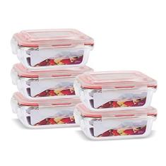 KIT 5 Potes de Vidro Retangular com Tampa Hermética 370ml Cor:Vermelho (QH)