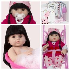 Boneca Reborn Morena Girafinha Grande Enxoval Com Carrinho - Cegonha R
