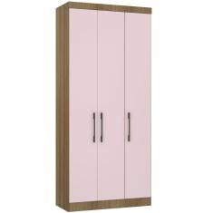 Guarda Roupa Modulado 101,50cm 3 Portas Paris Luciane Móveis Avelã Pf Com Rosa Pf