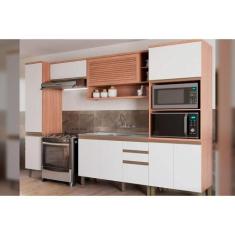 Cozinha Modulada Completa Thela Macadâmia 5 Peças (2Aéreos+1Balcão+2Pa