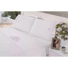 Jogo Lençol Bordado Queen Size 4 Peças 100 % Algodão Percal - INGRID B