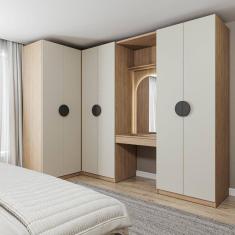 Guarda Roupa Modulado Canto 4 Peças Canto Nicho com 2 Gavetas Joy CabeCasa MadeiraMadeira Cinza