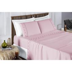 Cama Casal Queen Madri Bordado 300 Fios Macio Rosa