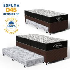 Cama Box com Colchao de Espuma D45 Ortobom Airtech 150 + Auxiliar de Espuma Unique Solteiro 88cm