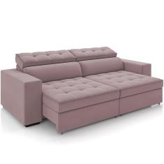 Sofá Retrátil Reclinável Para Sala De Estar Living 290cm Clara M03 Veludo Rosê - Lyam Decor