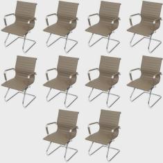 Kit 10 Cadeiras Escritório Interlocutor Fixa Esteirinha Corino 3301