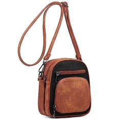 FADEON Bolsas de corpo cruzado para mulheres - Bolsa pequena de corpo cruzado, bolsa de ombro com compartimento para cartão (Preto Castanho)