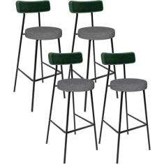 Kit 04 Banquetas Alta Bar Cozinha Sala Jantar Milão L02 Facto Verde Li