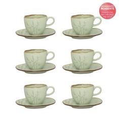 Conjunto de 6 Xícaras Grandes 220ml Com Pires Ryo Bambu - Oxford