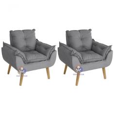 Kit 02 Poltrona Decorativa Opala Cinza Smf Decor