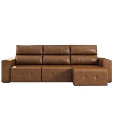 Sofá Retrátil Reclinável 7 Lugares Sala de Estar 404cm Russo Couro Caramelo - Gran Belo