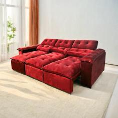 Sofá Retrátil e Reclinável 2,75m em Tecido Veludão Com Pillow nos Braç
