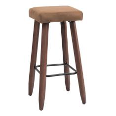 Banqueta Alta Kiara Estofada Em Suede Com Pés Em Madeira