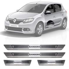 Soleira de Aço Inox Escovado Compatível Com Renault Sandero 4 Portas 2012 13 14 15 16 17 18 19