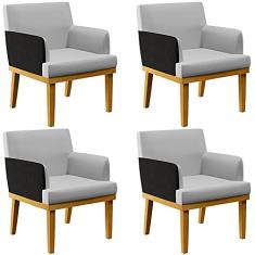 Kit 04 Poltronas Decorativas Para Sala de Estar Beatriz W01 Linho Cinza Couríssimo Preto - Lyam Decor