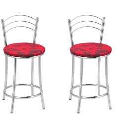 KIT 2 Banquetas Cromadas Bc26-c - E502 Cromado/Vermelho