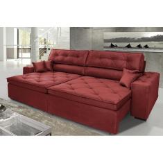 Sofá Austin 2,22m Retrátil, Reclinável com Molas no Assento e Almofadas, Tecido Suede Vermelho