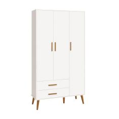 Guarda Roupa Isis Retrô 3 Portas 2 Gavetas Branco Fosco- Reller