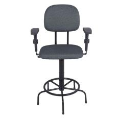 Cadeira caixa alta com braço - L duplo - regulagem de altura  -  base  de ferro fixa tecido cinza/preto